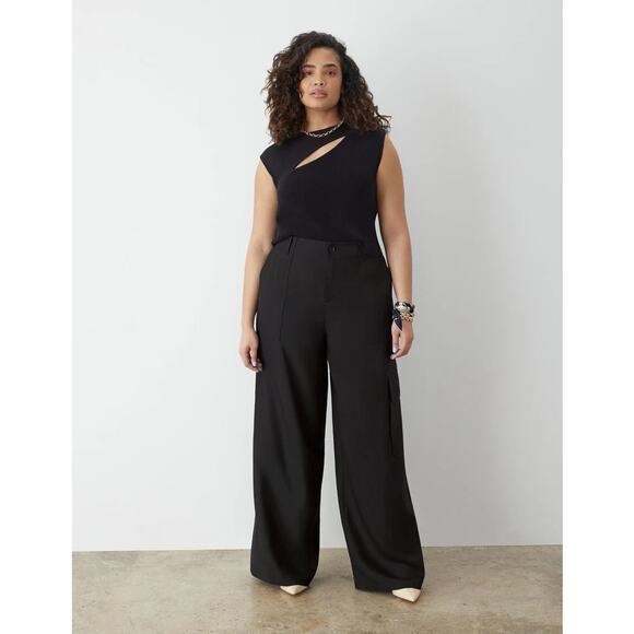 NwT GSTQ Women's Black Wide Leg Cargo Pants Trousers size 6 - Picture 1 of 9